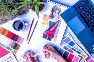 بانر افقي احمر بسيط عن الازياء